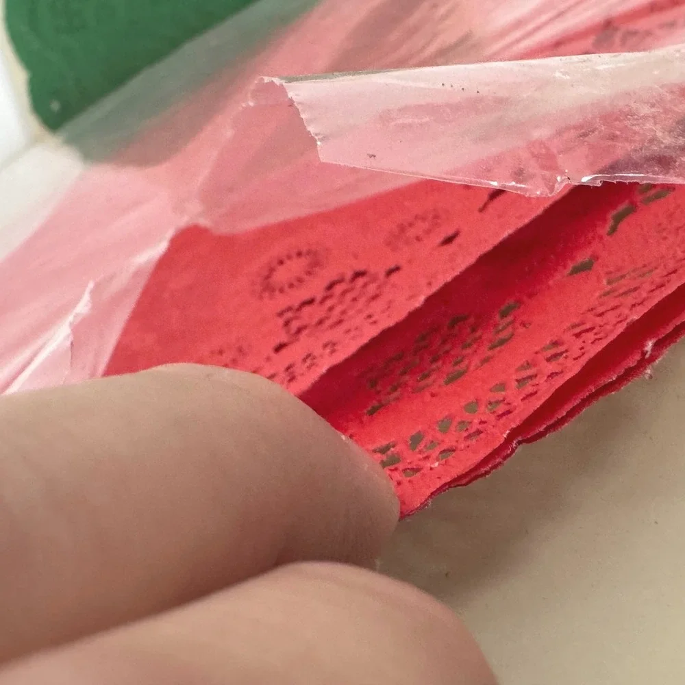 Vintage Hallmark French Lace Doilies Red Green Paper Lot of 3 Packs 6in 10in